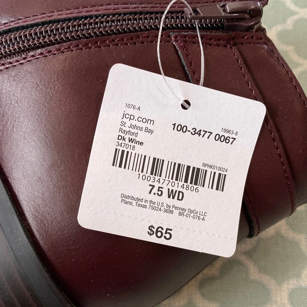 NWT St. John’s Bay Rayford Dark Wine Booties 7.5 Wide Width
